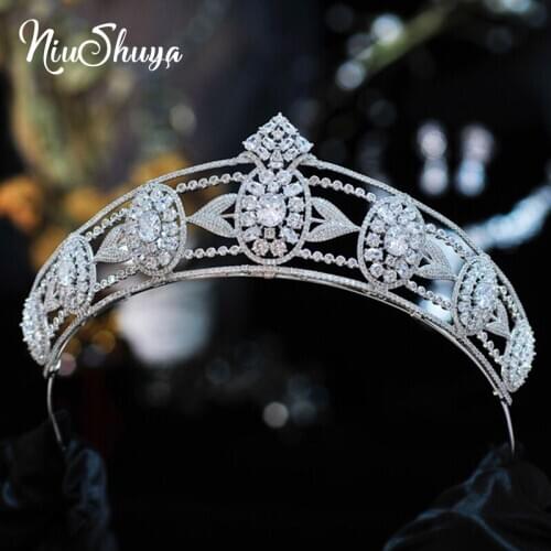 NiuShuya Quality Lux Wedding Bridal Leaf Cubic Zirconia Girls Headpiece Wedding Party Graduation Birthday Prom Hair Accessories