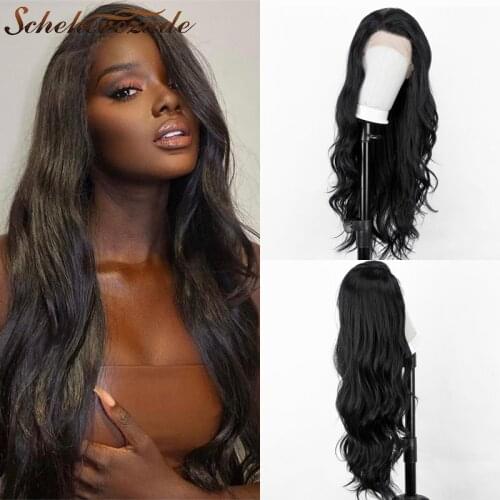 Black Body Wave Lace Front Wig Long Synthetic Lace Front Wig For Black Women Cosplay T Part Wigs Heat Resistant Scheheherezade