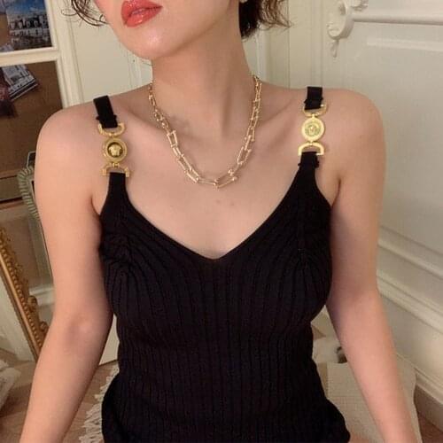 Sexy Deep V Neck Tanks Women Tops Chic Stitching Sling Clothing Female Vest Solid Slim Streetwear Ladies Sleeveless Tee-Shirts