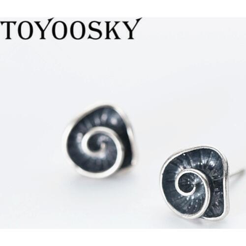 TOYOOSKY Design Real 925 Thai Silver Twist Shape Geometry Stud Earrings for Men Women Girls Fashion Sterling-silver-jewelry