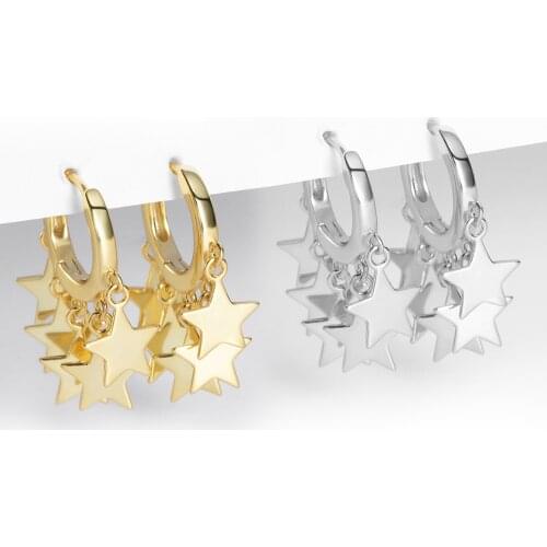 925 Sterling Silver Small Star Tessel Hoop Earrings for Women High Quality Gold Silver Earrings New Fashion Huggie Jewelry 2021