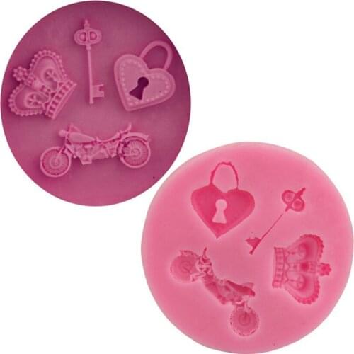 Love Lock Key Motorcycle Crown Cake Fondant Decorating Mold 5*5*1 cm Silicone Cookie Mold Chocolate Mould