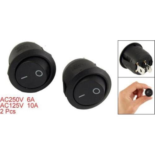 SODIAL(R) 2 Pcs On/Off 2 Terminal SPST Black Round Rocker Switch Dropshipping