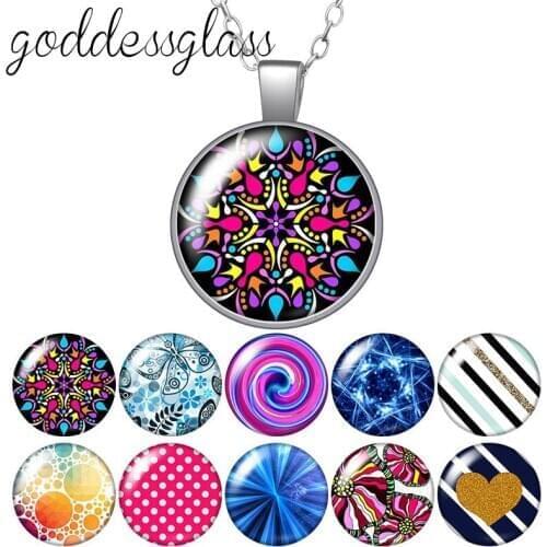 Colorful Dots Lines Rotated Heart Patterns Dome Photo Glass glass cabochon silver plated/Crystal pendant necklace jewelry Gift