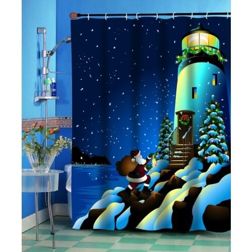 Christmas Lighthouse Fabric Shower Curtain