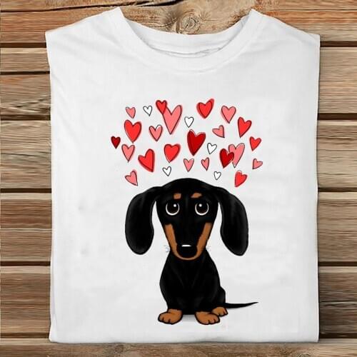 Women Short Sleeve Dog Love Sweet Pet Animal Spring Printing Fashion Clothes Print Tshirt Female Tee Top Ladies Graphic T-shirt