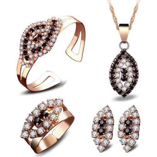 Womens gift Jewelry Original womens short AAA Crystal neck chain ornaments AAA Pendant Necklace Earring Ring Bracelet set suit