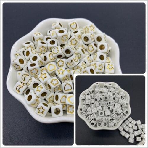 100pcs/Lot 6mm Square Shape Acrylic Spaced Beads Stars and Moon Beads For Jewelry Making DIY Charms Bracelet Necklac