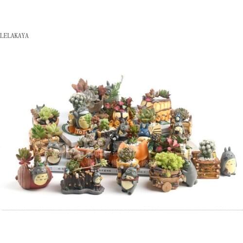 17-Styles Creative Action Figure Printed Resin Flowerpot Cute Totoro Bathtub Mini Flower Pot Ornaments Garden Decoration Toys