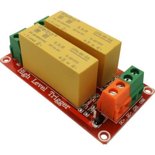2 channel solid state relay module 5V 12V 24V high level trigger DC control AC load 5A for PLC automation equipment control