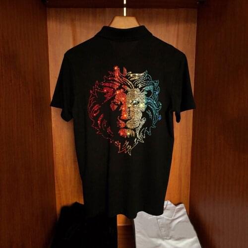 2021 Hot Rhinestone Animal Pattern Loose Mens Polo Shirt Oversized Design Personalized Casual Short Sleeve
