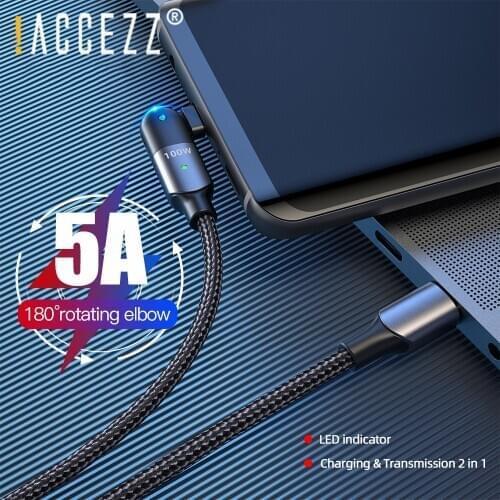 !ACCEZZ 1.2m 60W/100W Elbow Rotate USB C to USB C PD Cable Fast Charging For MacBook Pro Samsung S20 Data Type C USB Charge Cord