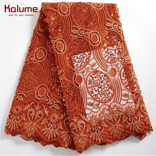 Kalume Sequins African Milk Silk Lace Fabric Embroidery French Mesh Lace Fabric High Quality Tulle Lace Fabric For Dress F2300