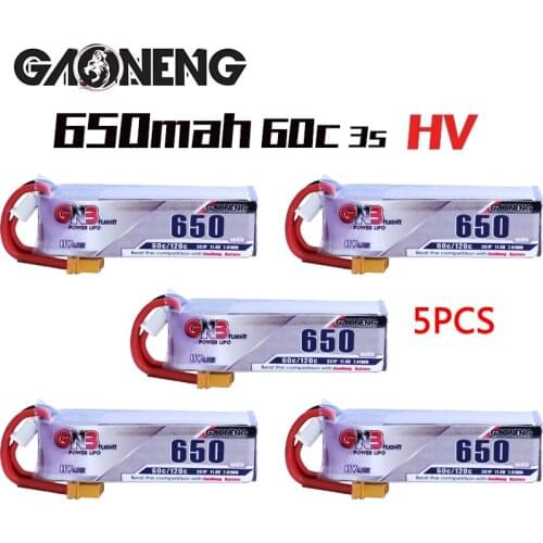5PCS Gaoneng GNB 650mAh 3S 11.4V 60C/120C HV Lipo Battery XT30 Plug for FPV Racing Drone 4 axis UAV RC Quadcopter Drone Parts