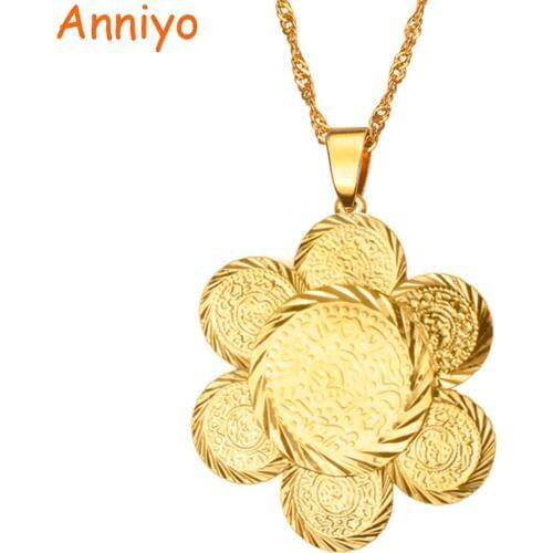 Anniyo Mteal Coin Pendant Necklaces for Women Arab Coins Jewelry Gift of the Middle East Items #060806