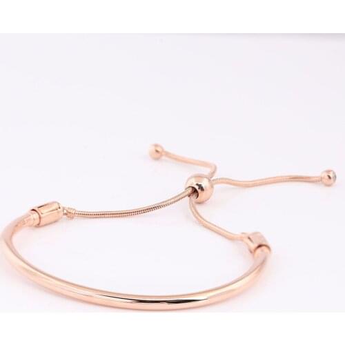 Authentic S925 Shine & Rose Moments Sliding With Crystal Bangle For Women fit Lady Bead Charm DIY Jewelry