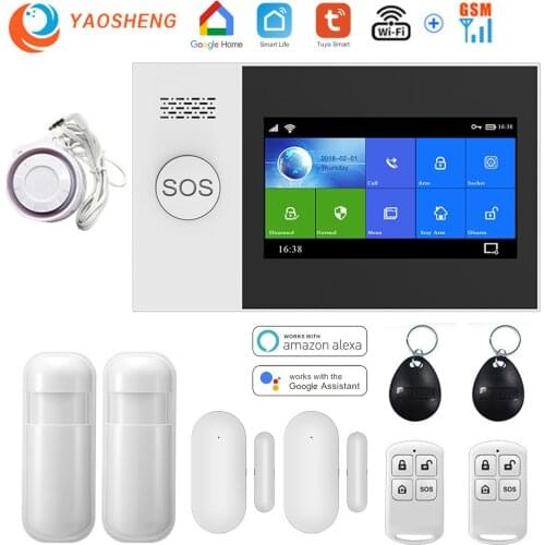 Wireless WIFI GSM Home Burglar Security Alarm System SMS Tuya Smart Life APP Control With Motion Sensor Supports Alexa & Google