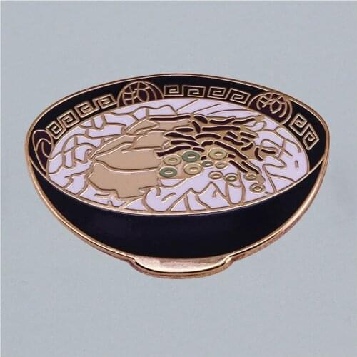 A Bowl Of Ramen Cartoon Brooch Interesting Metal Enamel Badge Denim Jacket Backpack Pin Decoration Children Fashion Gift