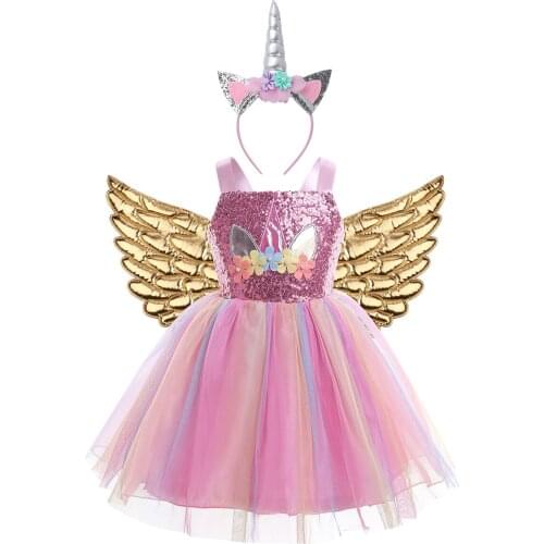 Kids Girls Cosplay Party Dress Princess Dress up Fairy Tulle Tutu Dresses Theme Birthday Party Costume with Headband Wings