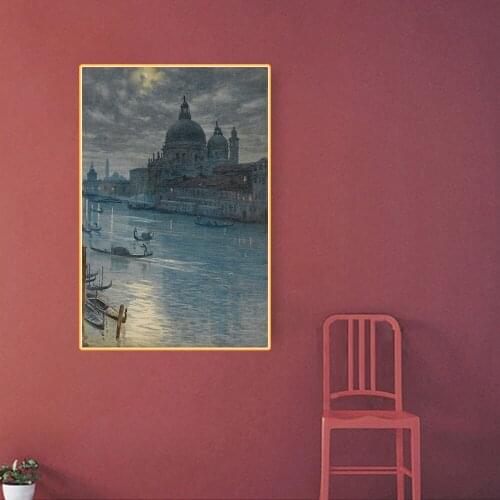 Edward John Poynter Canvas Oil Painting"A Moonlight Scene, Venice"Western Art Decor Poster Backdrop Wall Aesthetic Decoration
