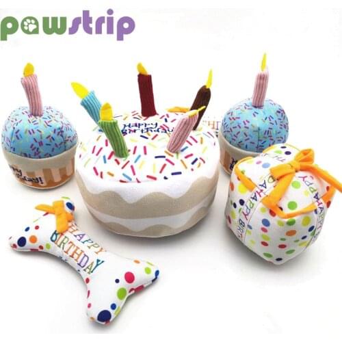 Pet Dog Molar Toy Cute Plush Birthday Cake Squeaky Toy Play Interactive Bite Resistant Toys Soft Chew Cupcake Stuffed Pet Toys