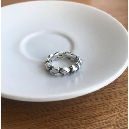 Personality temperament Retro 100% Authentic S925 Sterling Silver hammer irregular rock rings Punk Fine Jewelry J191