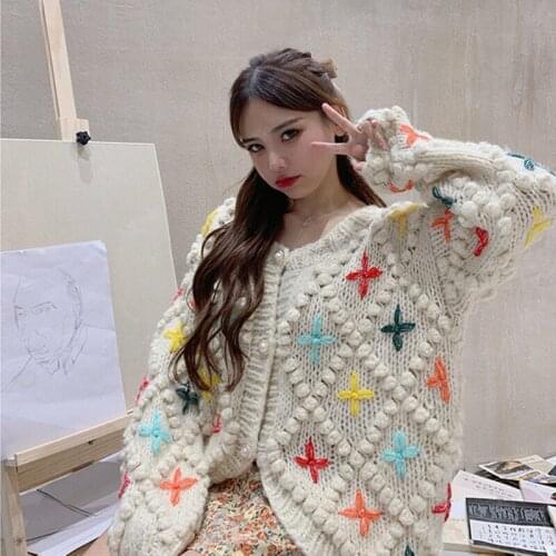Korobov Autumn Winter Knit Embroidery Cardigans Japanese Kawaii Cardigan Korean O Neck Long Sleeve Elegant Female Sweaters