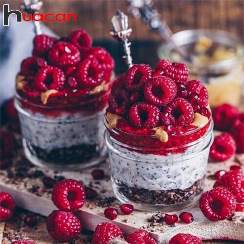 Huacan 5d DIY Diamond Painting Full Square Red Raspberry Mosaic Diamond Embroidery Fruit Flower Picture Of Rhinestones