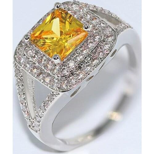 ZHOUYANG Rings For Women Classical Style Yellow Crystal Silver Color Wedding Party Engagement Gift Fashion Jewelry R499