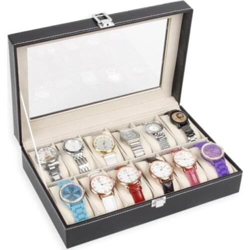 12 Slots Retro PU Watch Box Case Organizer Display Watch Box Double Layers Watches Container Organizer Box Jewelry Display Box