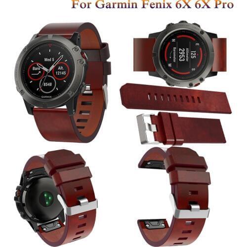 26mm Flat Tail Leather Belt For Garmin Fenix 6X Business Luxury Quick Release Leather strap Wristbands For Garmin Fenix ​​6X Pro