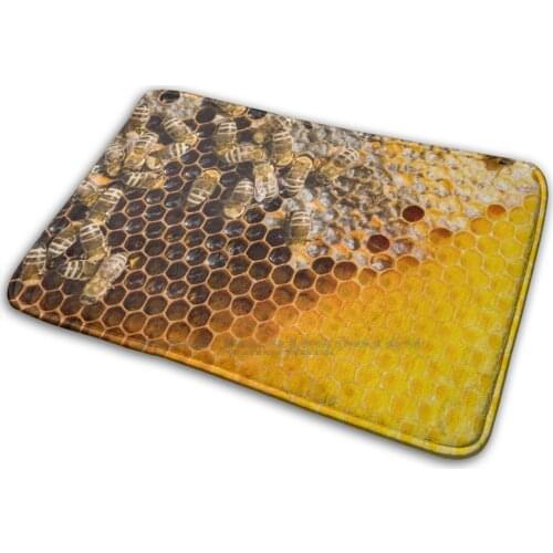 Honeycomb With Bees Mat Rug Carpet Anti-Slip Bedroom Entrance Door Mat Bee Bees Save The Bees Yellow Flowers Cute Honey