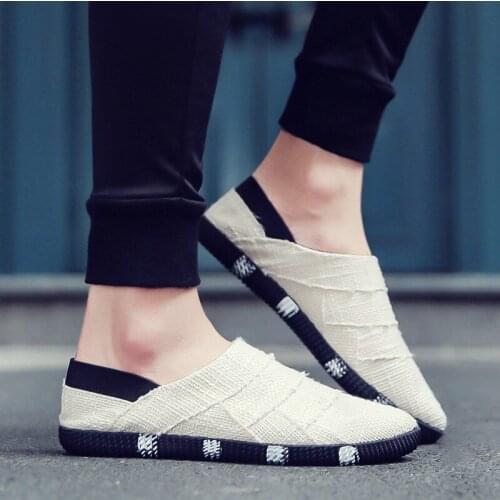 Mens Hemp Shoes Breathable Flats for Man Fabric Loafers Men Summer casual Shoes mules Lightweight Black Beige Blue