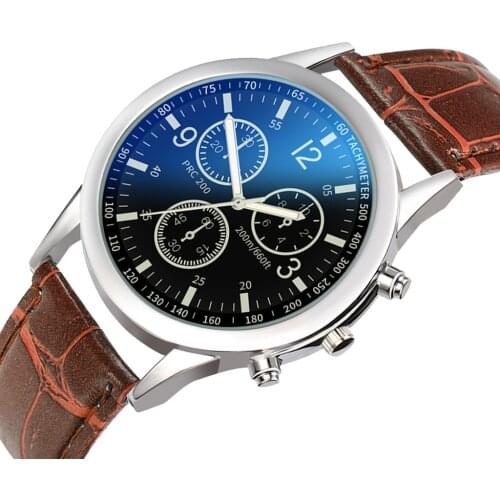 Men Brown Watch Blu-ray Faux Leather Band Quartz Analog Business Wrist Watch Montre Homme Часы Мужские Наручные