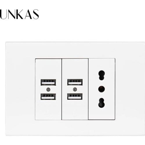 UNKAS Wall Power Socket Plug Italian / Chile Electrical Outlet With 4 USB Charger Port For Mobile 118mm*80mm