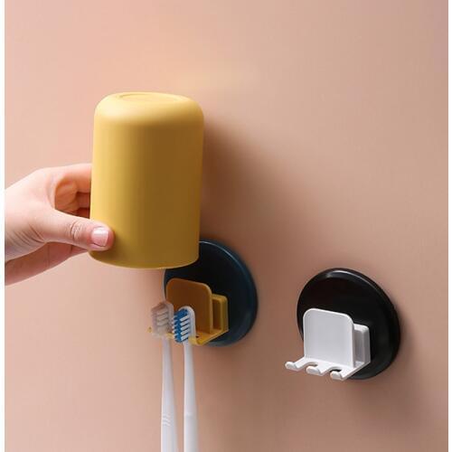 1set No Perforated Wall Mounted Mouthwash Cup Wall Hanging Multifunction ABS/PP Toothbrush Holder Bathroom Accessories