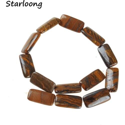 Natural Gem Stone Blue Gold Stripe Rectangle Flat Slice Slab Agates Loose Strand Spacer Nugget Beads for DIY Jewelry Making