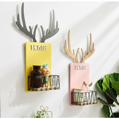 Nordic Pastoral Floating Shelf Wood Home Flower Rack Antlers Removable Modern room Decoration Accessories For Wife