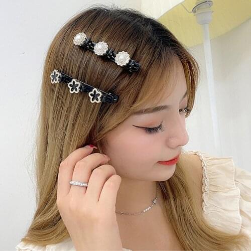 New Women Elegant Flower Pearls Braid Hairpins Sweet Hair Decorate Clips Bangs Hold Barrettes Headband Fashion Hair Accessories