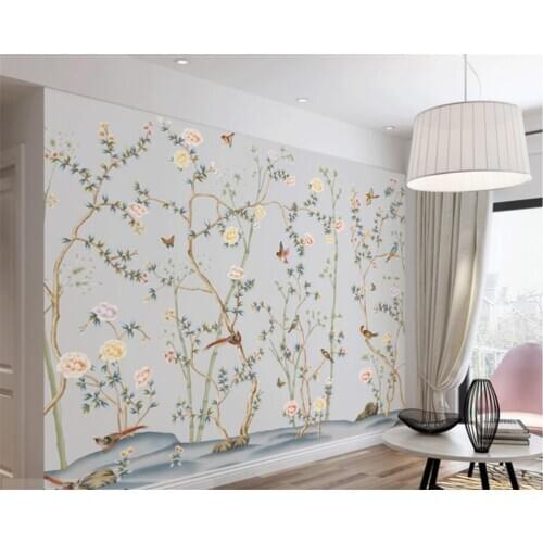 Custom modern wallpaper 3d multi-color flower and bird background wall painting new Chinese bird language floral wallpaper обои