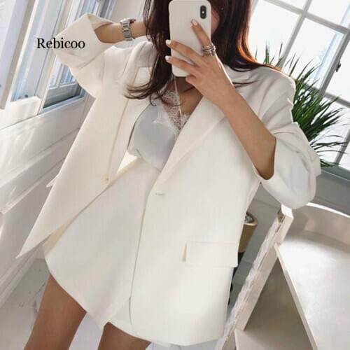 Casual Fashion Women Loose Solid office Suit Set Color Single Button Suit Thin Coat Shorts Suit 2 piece