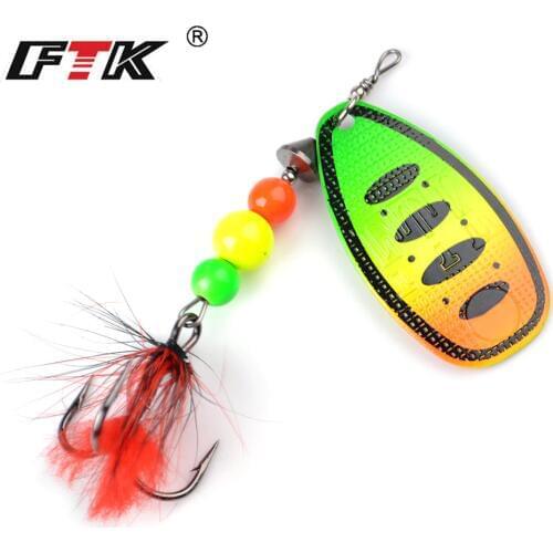 FTK 1pc Fishing Lure Spinner Bait 8g 13g 19g Spoon Lures Metal Bass Hard Bait With Feather Treble Hooks Wobblers Pike Tackle