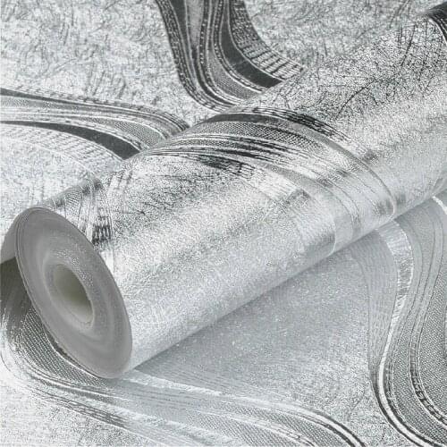 Luxury Foil Silver / Gold Metallic Wallpaper For Walls Roll Metal Silver Wall Paper Geometric Striped Wallpaper