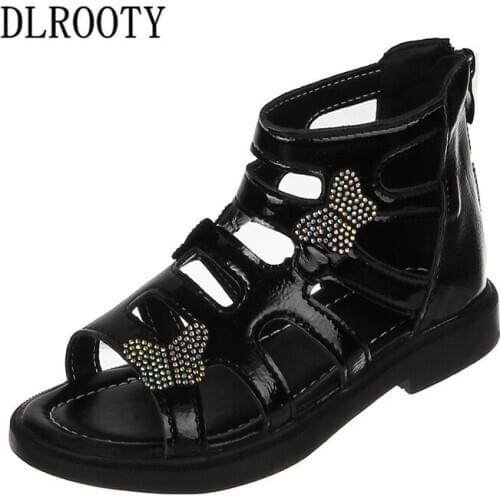Summer Children Sandals Shoes Girls Crystal Glitter Butterfly Princess Kids Flat Zip Fashion Roman Beach Gladiator Toddler Baby