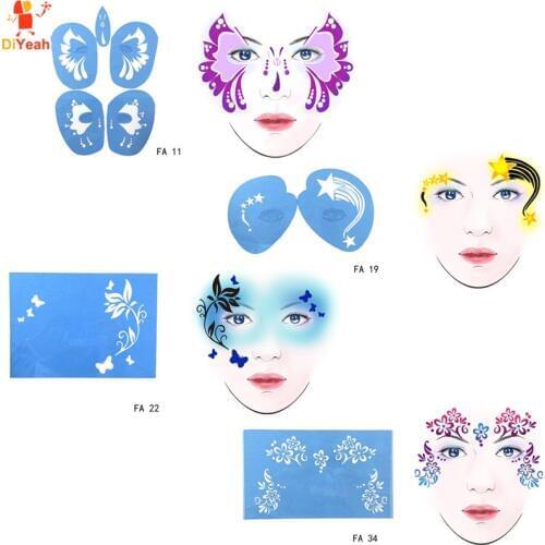 4 from 43 Soft Face Paint Stencil Reusable Template Tattoo Painting Makeup Tools Eye Body DIY Design Halloween Christmas Party