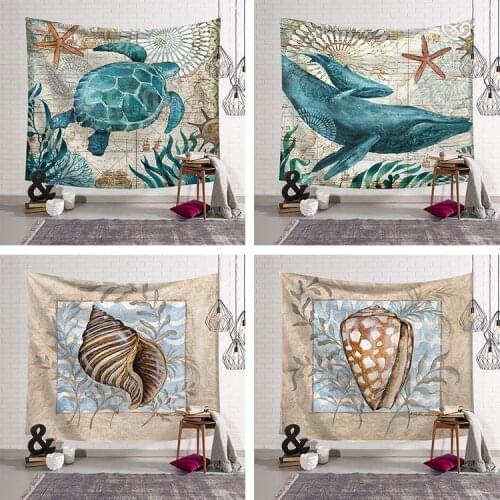 Vintage marine life wall hanging tapestry 3D Printed farmhouse home decor Household Wall cover Beach Sitting Blanket yoga mat