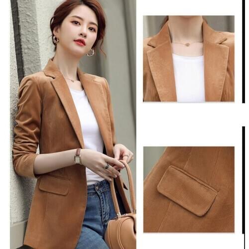 High Quality Autumn Winter Women Fashion Corduroy Velvet Warm Blazers Jacket Long Sleeve Formal Coat Business Work Wear Suit