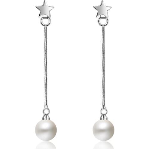 100% 925 sterling silver fashion little star pearl shambhala ladies`long stud earrings jewelry wholesale drop shipping
