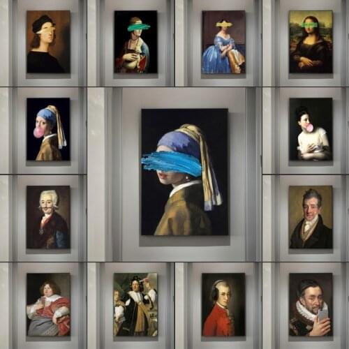 Woman Girl Pearl Earrings Bubble Retro Wall Art Canvas Painting Abstract Landscape Wall Art Prints Poster Pictures Home Decor