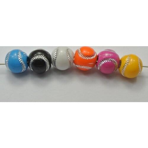 100 Mixed Colour Sparkling Silver Baseball Pattern Acrylic Round Beads 12mm